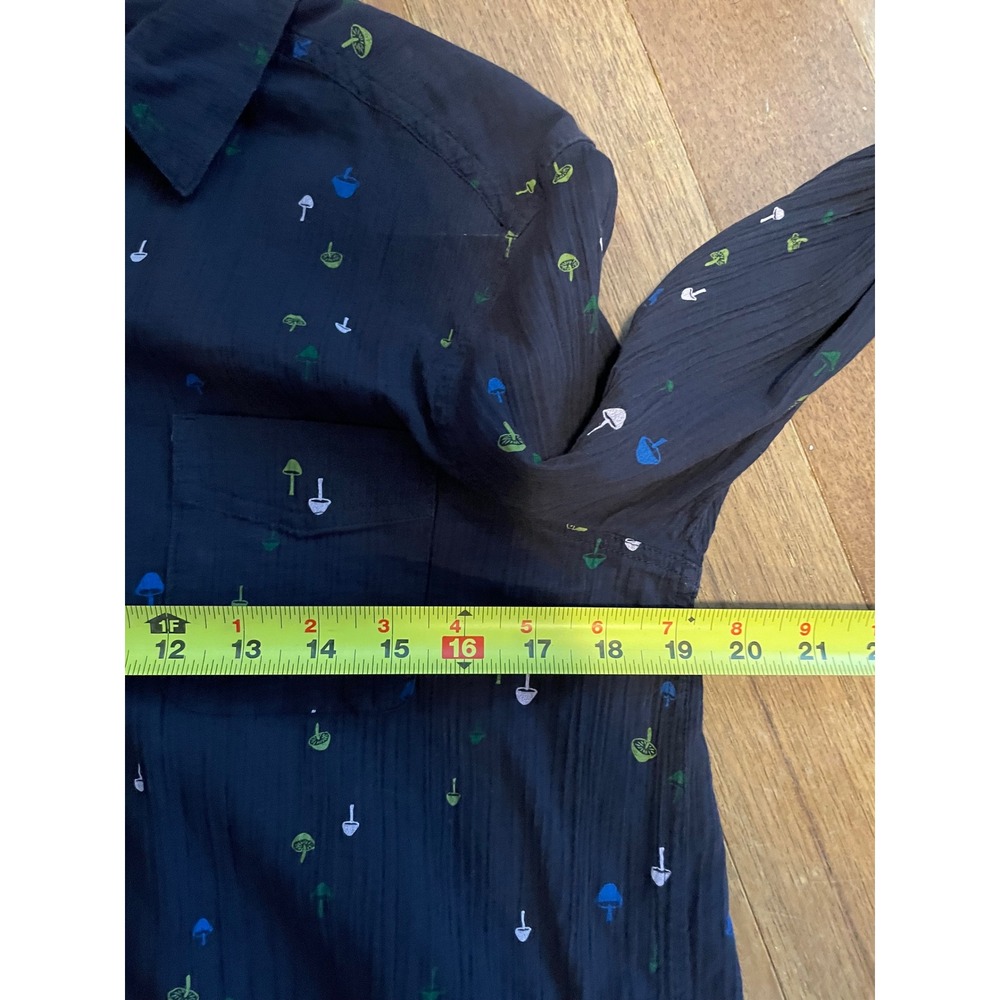 Eddie Bauer Women Navy Blue Mushroom Print Cotton Gauze Button Down Shirt Tall M - Picture 6 of 6